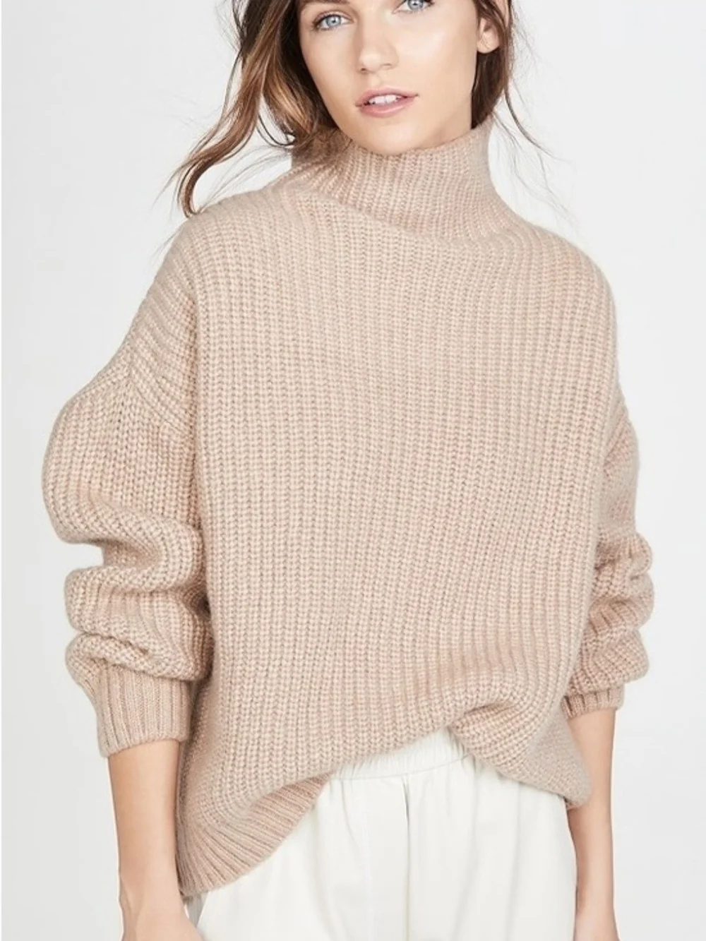 NWT ANINE BING Sydney High-Neck/Turtleneck Sweater XS, Camel, Wool-blend